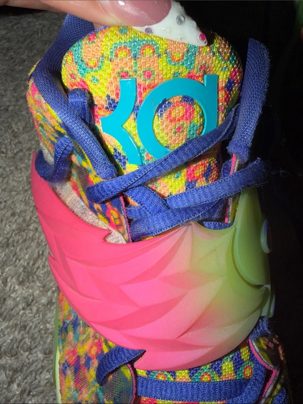 Men's Multicolor Knit Sneakers with Neon Pink and Green Accents